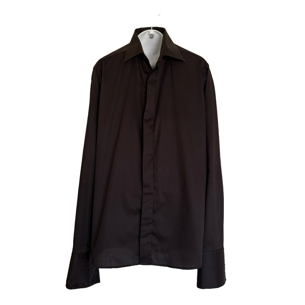ETON Slim Fine Twill Stretch Men's Black Dress Shirt L 41 / 16 French Cuff